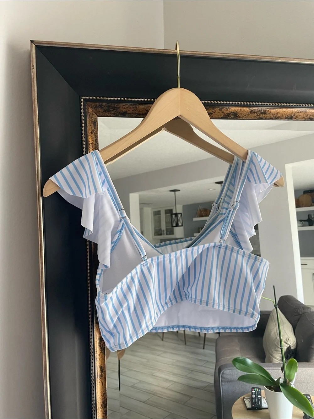 SHEIN Girls Blue & White Striped Ruffle Bikini Swimsuit Set | Size 14Y | NWT